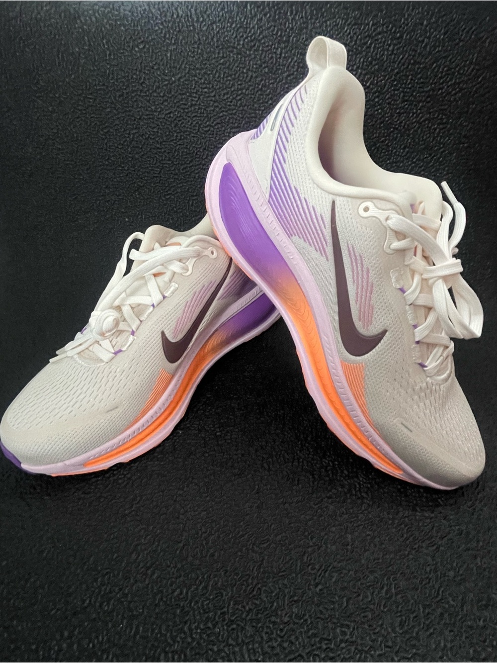 Nike Women's Sneakers — Cream Upper with Purple & Orange Details